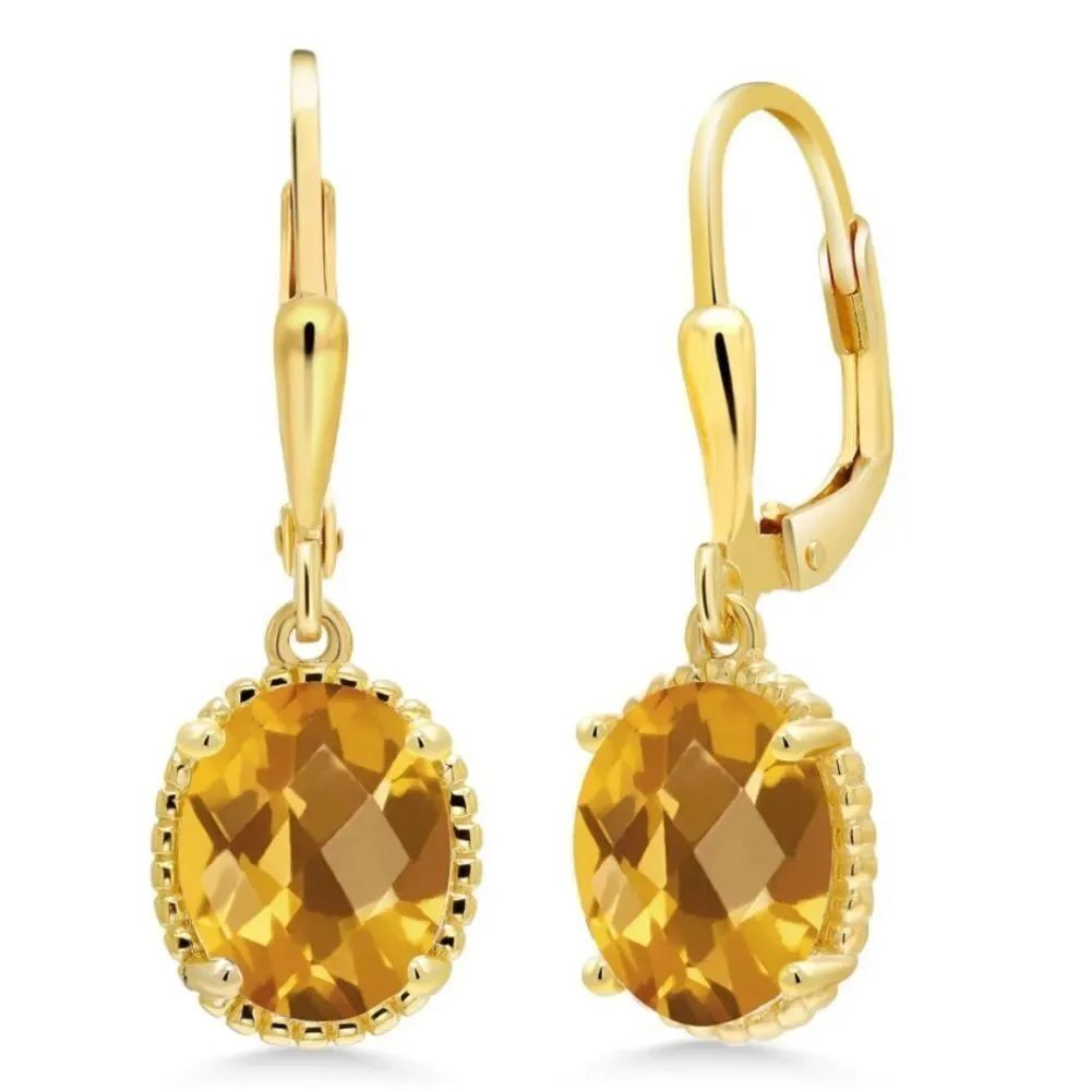 18K Yellow Gold 925 with 3.30 Cttw Madeira Citrine Oval Leverback Hook Earrings